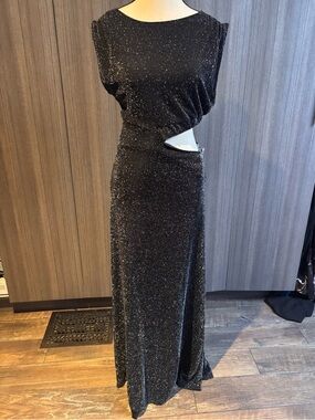 By Together Black Glitter Cutout Evening Gown sparkly, size small. NWT